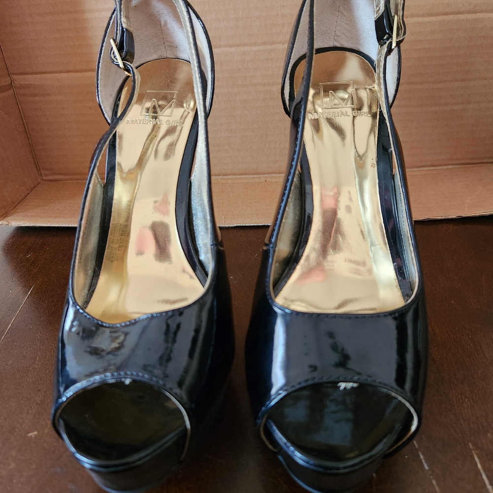 Material Girl Black Patent Peep-Toe Heels